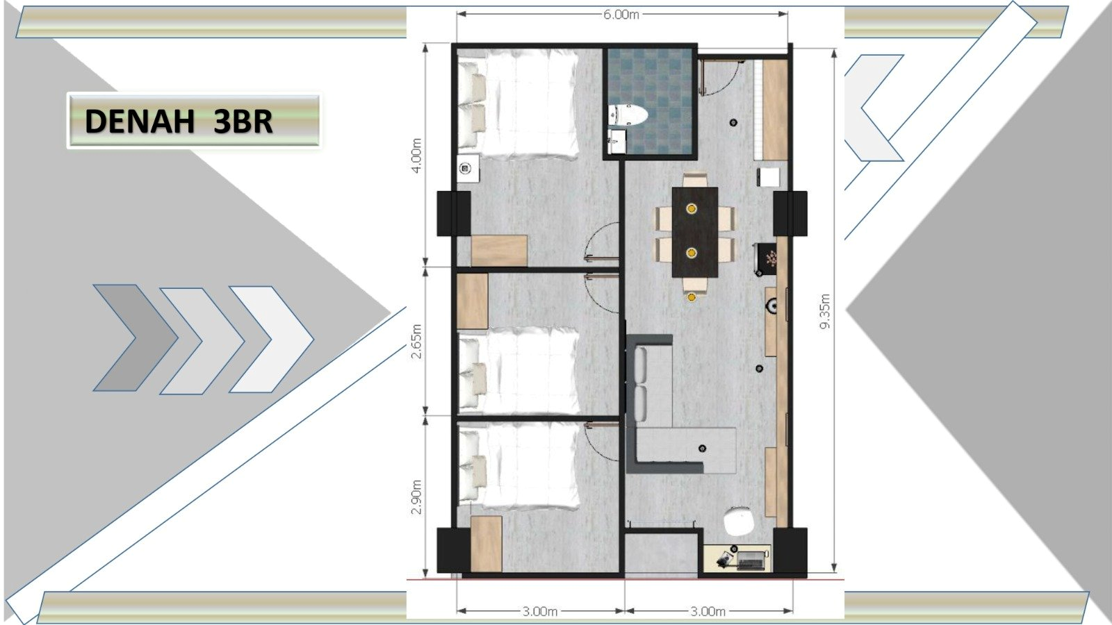 Tower A - Lantai 15 - 3BR 1